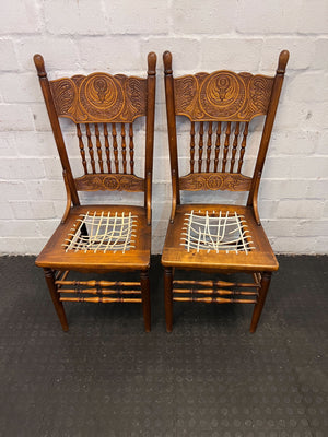 Vintage Carved Wooden Chair with Woven Seat - Character Piece