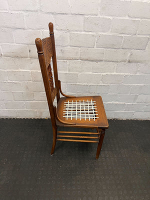 Vintage Carved Wooden Chair with Woven Seat – Timeless Elegance