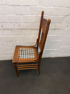 Vintage Carved Wooden Chair with Woven Seat – Timeless Elegance