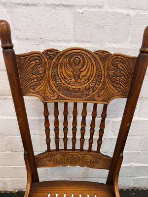 Vintage Carved Wooden Chair with Woven Seat – Timeless Elegance