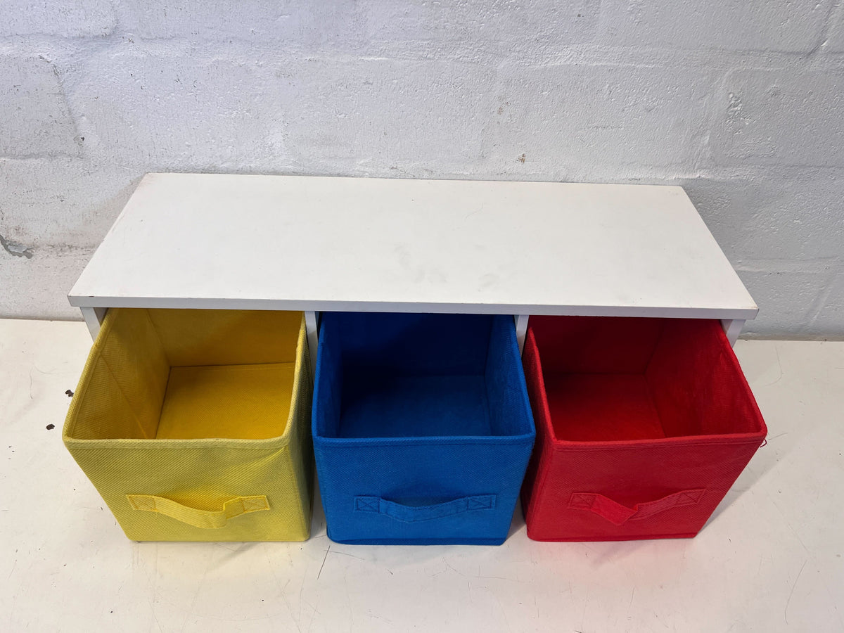 Colorful 3-Bin Storage Shelf with Primary Color Fabric Bins