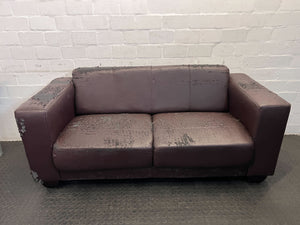 Modern Dark Brown 2-Seater Couch – Worn Fabric