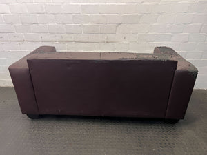 Modern Dark Brown 2-Seater Couch – Worn Fabric