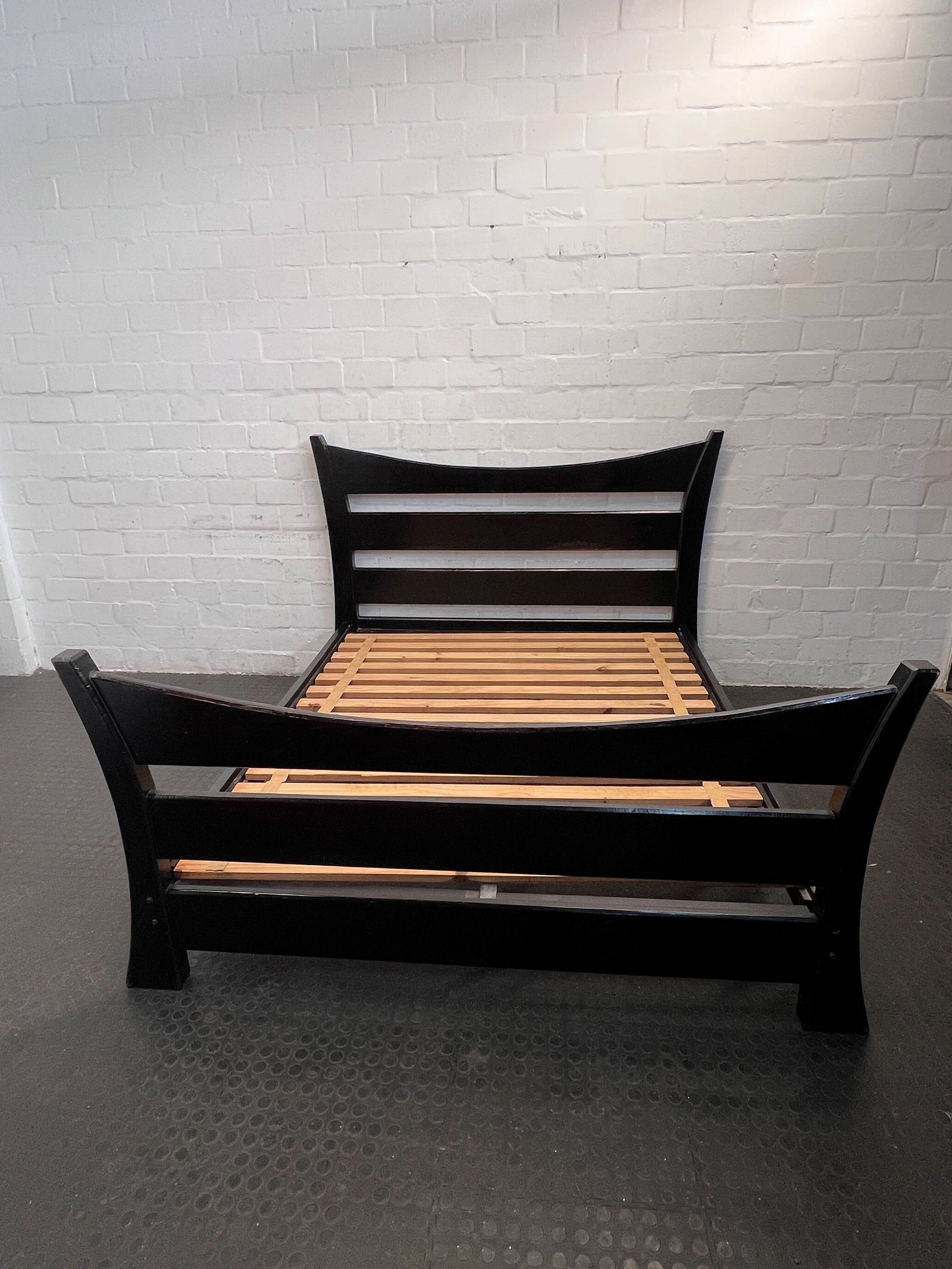 Elegant Black Wooden Double Bed Frame with Slatted Base - some paint damage