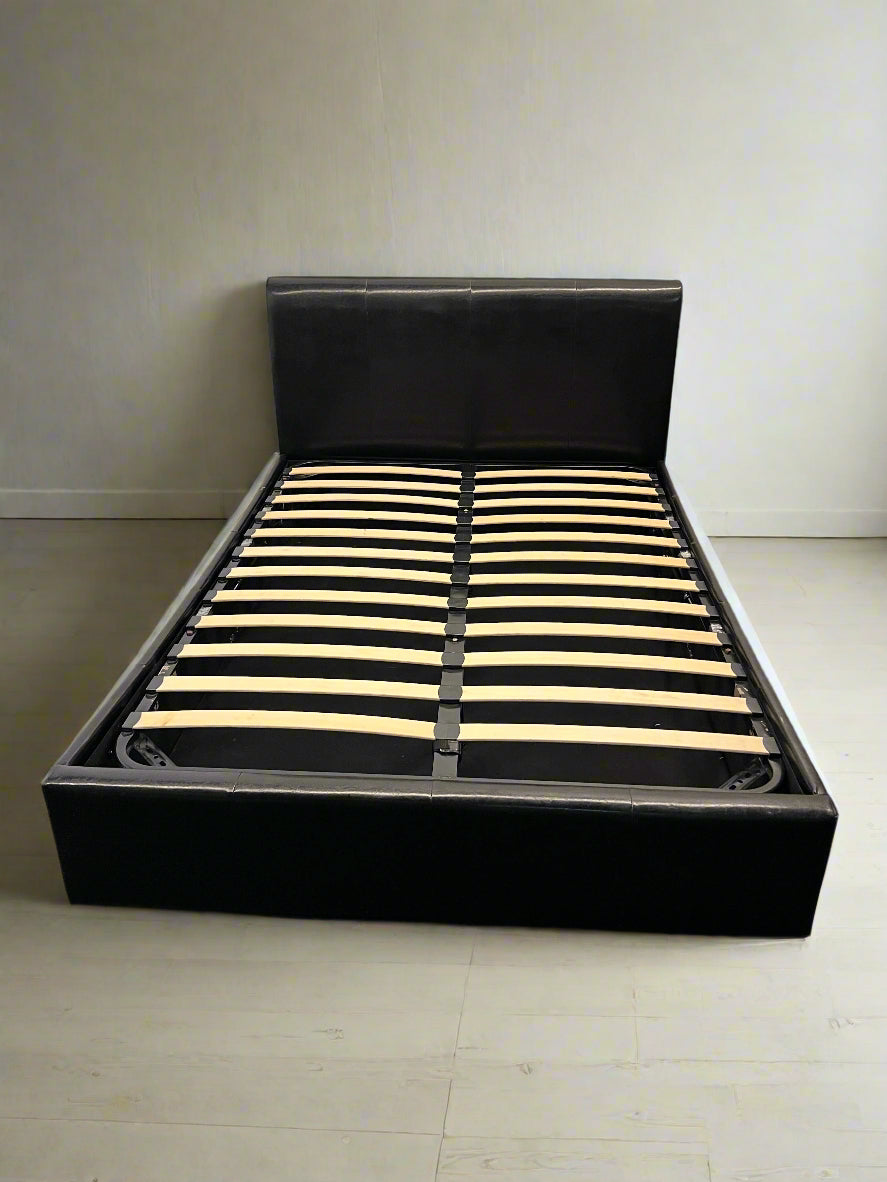 Stylish Black Faux Leather Double Bed Frame with Storage - REDUCED