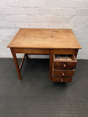 Vintage Wooden Desk with Drawers - Warm Brown Finish, Classic Design