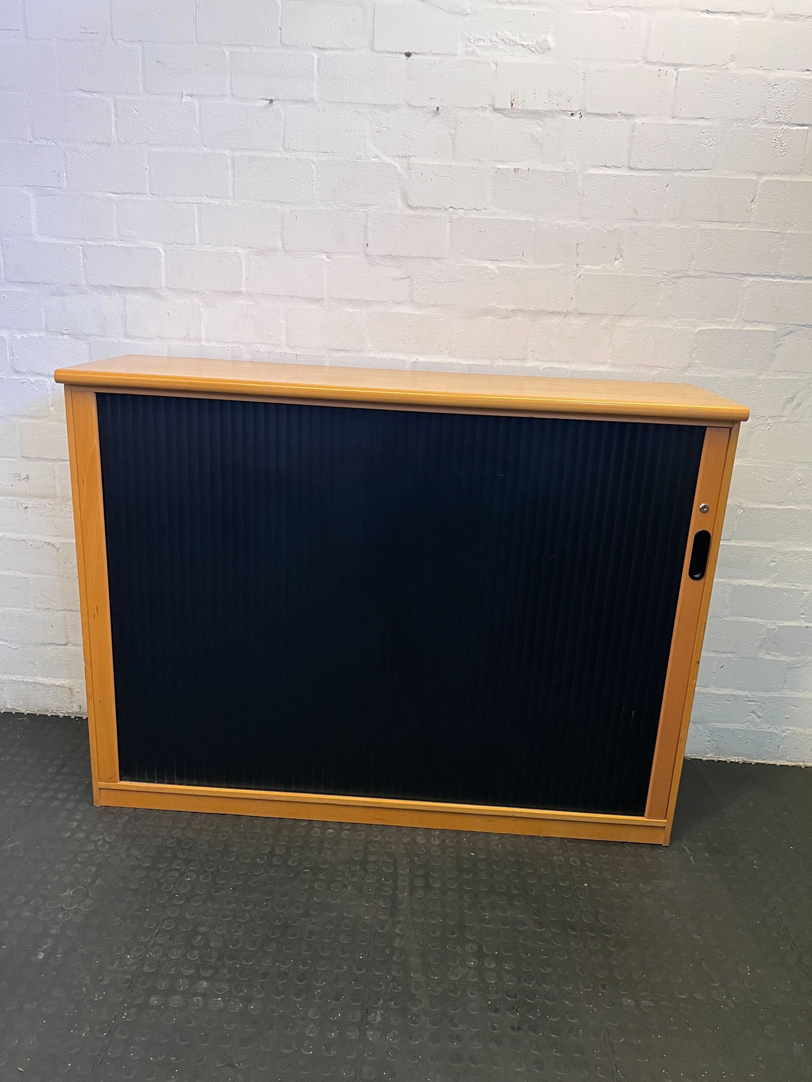 Vintage Wooden Black and Oak Storage Cabinet with Minor Scratches