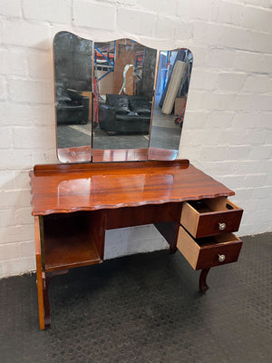 Elegant Vintage Wooden Dressing Table with Triple Mirrors