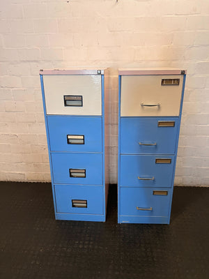 Retro Two-Tone 4-Drawer Filing Cabinet - Blue & Cream - 2ndhandwarehouse.com