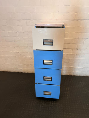 Retro Two-Tone 4-Drawer Filing Cabinet - Blue & Cream - 2ndhandwarehouse.com