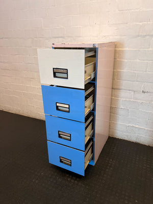 Retro Two-Tone 4-Drawer Filing Cabinet - Blue & Cream - 2ndhandwarehouse.com