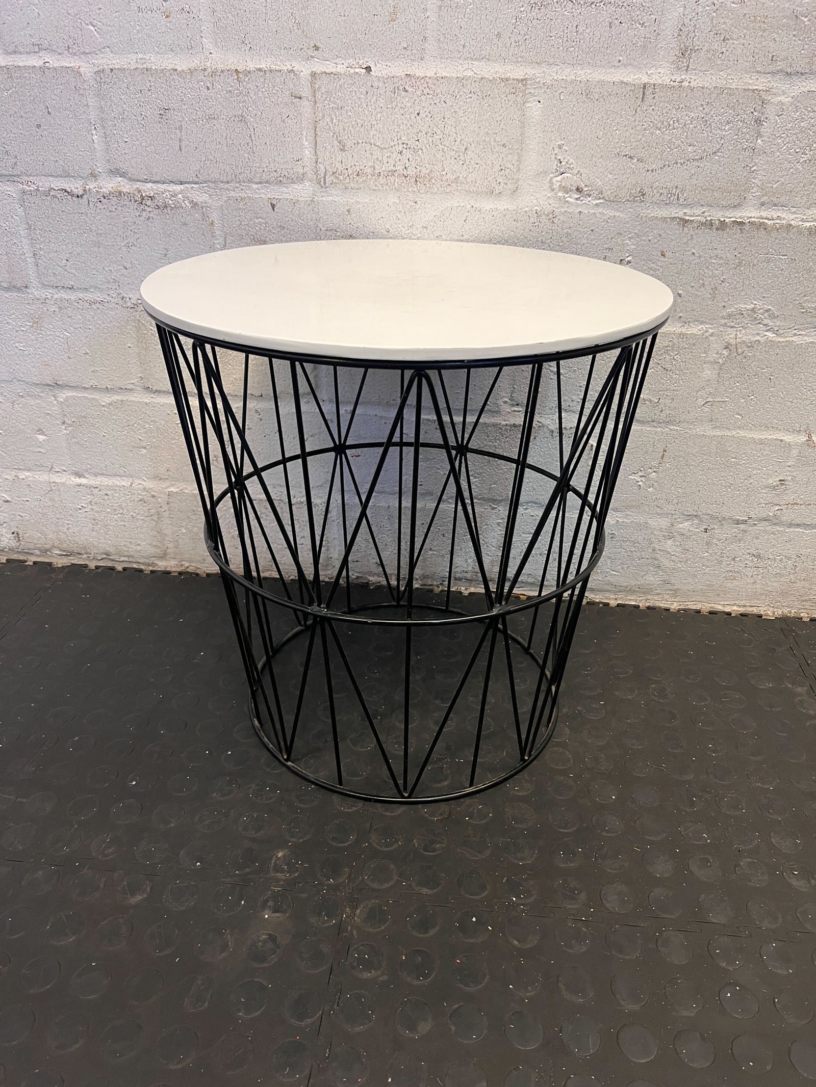 Modern Black Wire Side Table with White Round Top - PRICE DROP