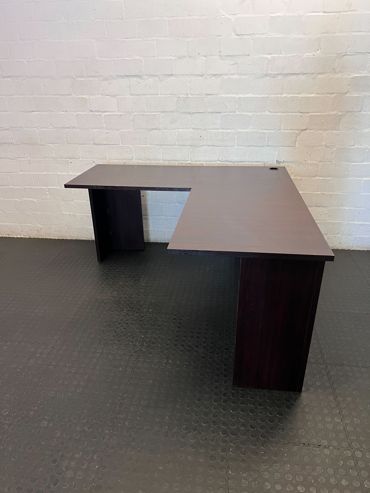 Efficient L-Shape Executive Desk - Dark Wood Finish - 2ndhandwarehouse.com