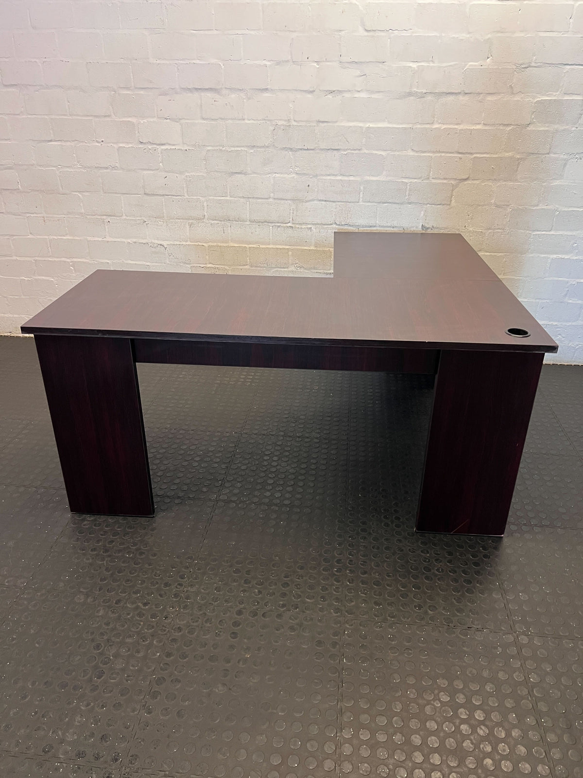 Efficient L-Shape Executive Desk - Dark Wood Finish - 2ndhandwarehouse.com