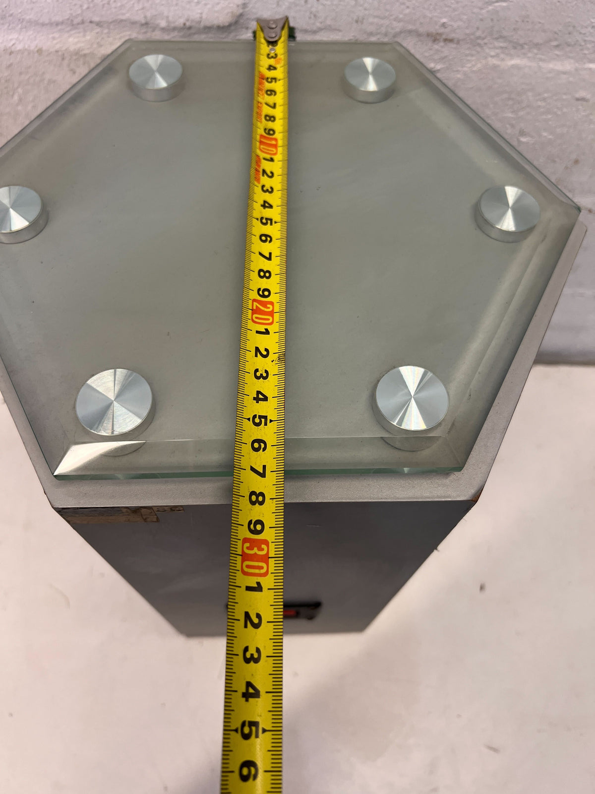 Hexagonal Grey Speaker Stand with Glass Top – Minor Marks - 2ndhandwarehouse.com