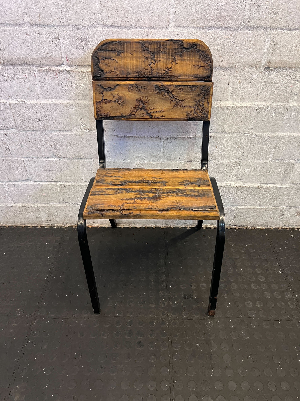 Vintage Industrial Style Wooden and Metal Chair with Minor Wear - 2ndhandwarehouse.com