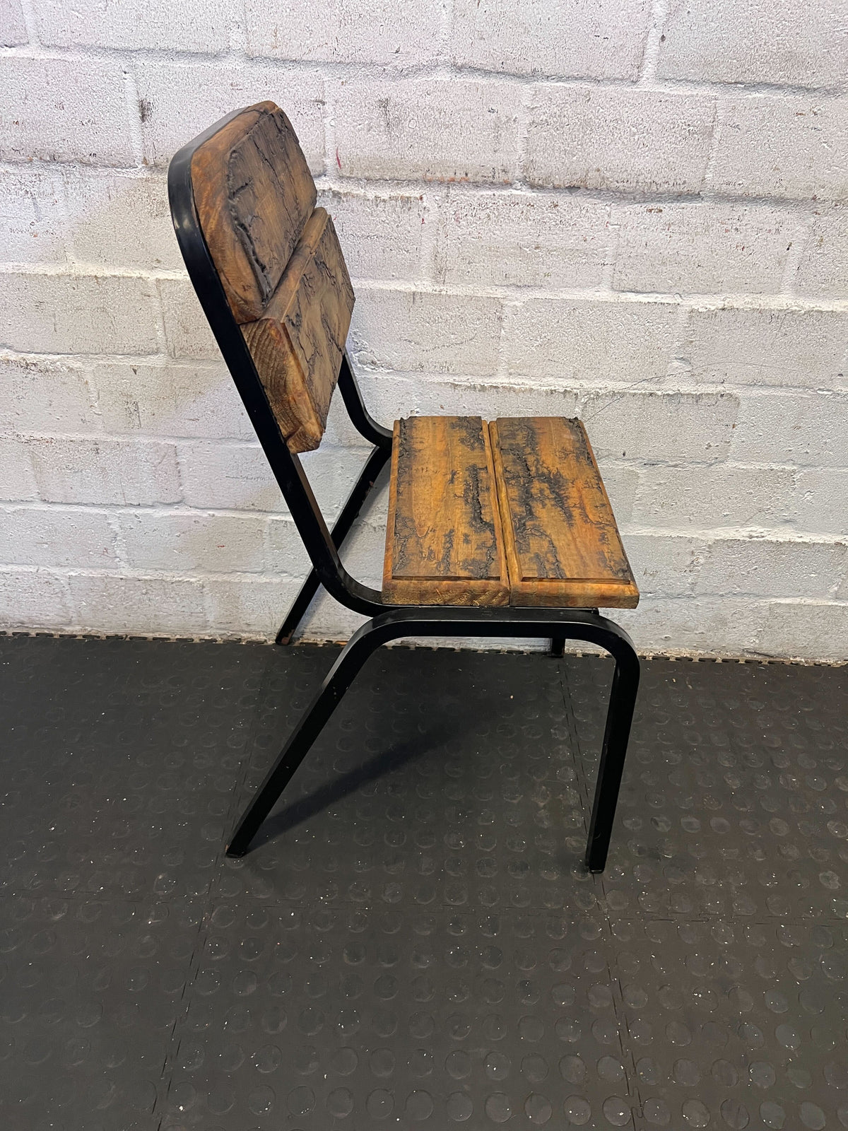 Vintage Industrial Style Wooden and Metal Chair with Minor Wear - 2ndhandwarehouse.com
