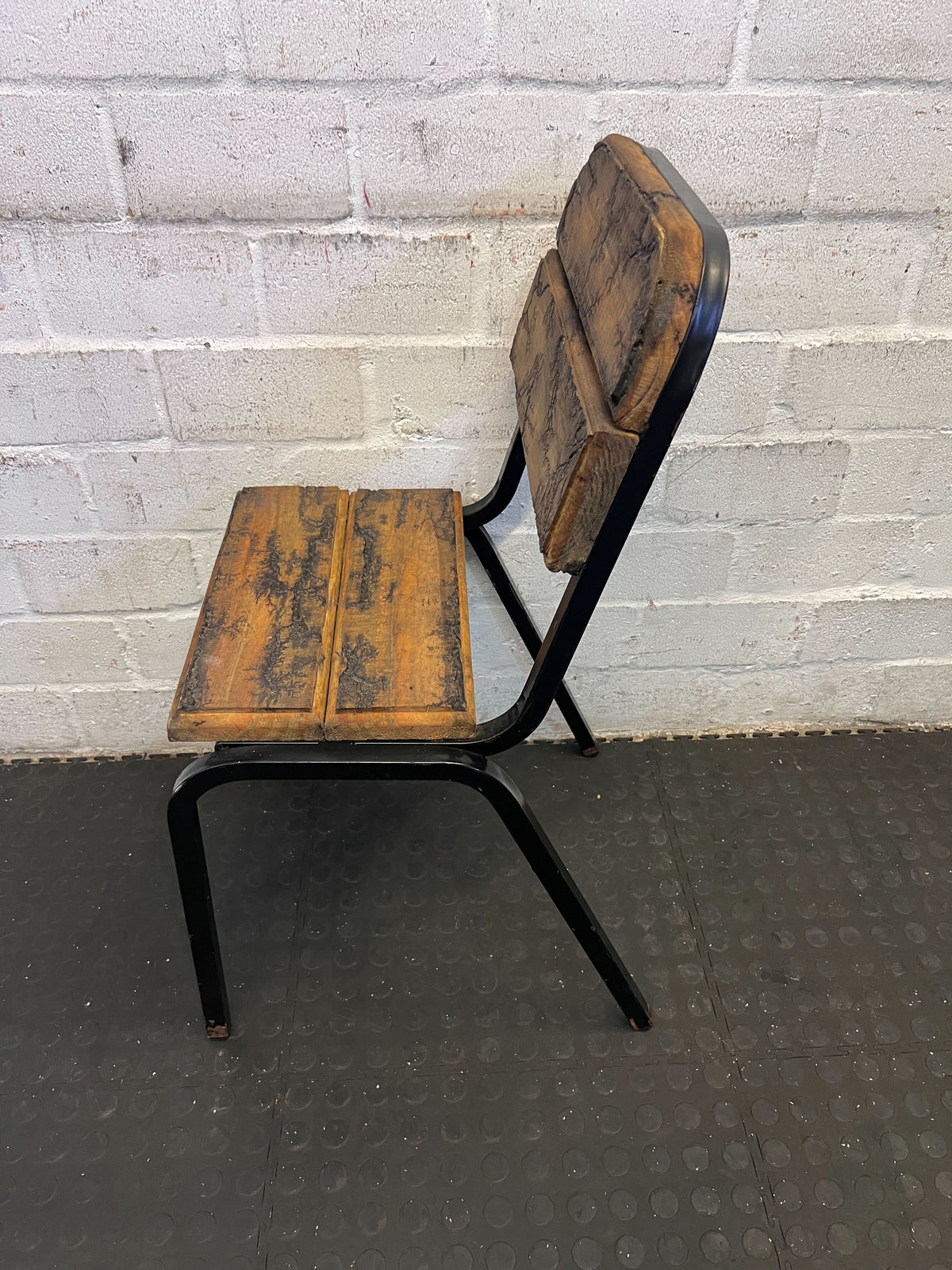 Vintage Industrial Style Wooden and Metal Chair with Minor Wear - 2ndhandwarehouse.com