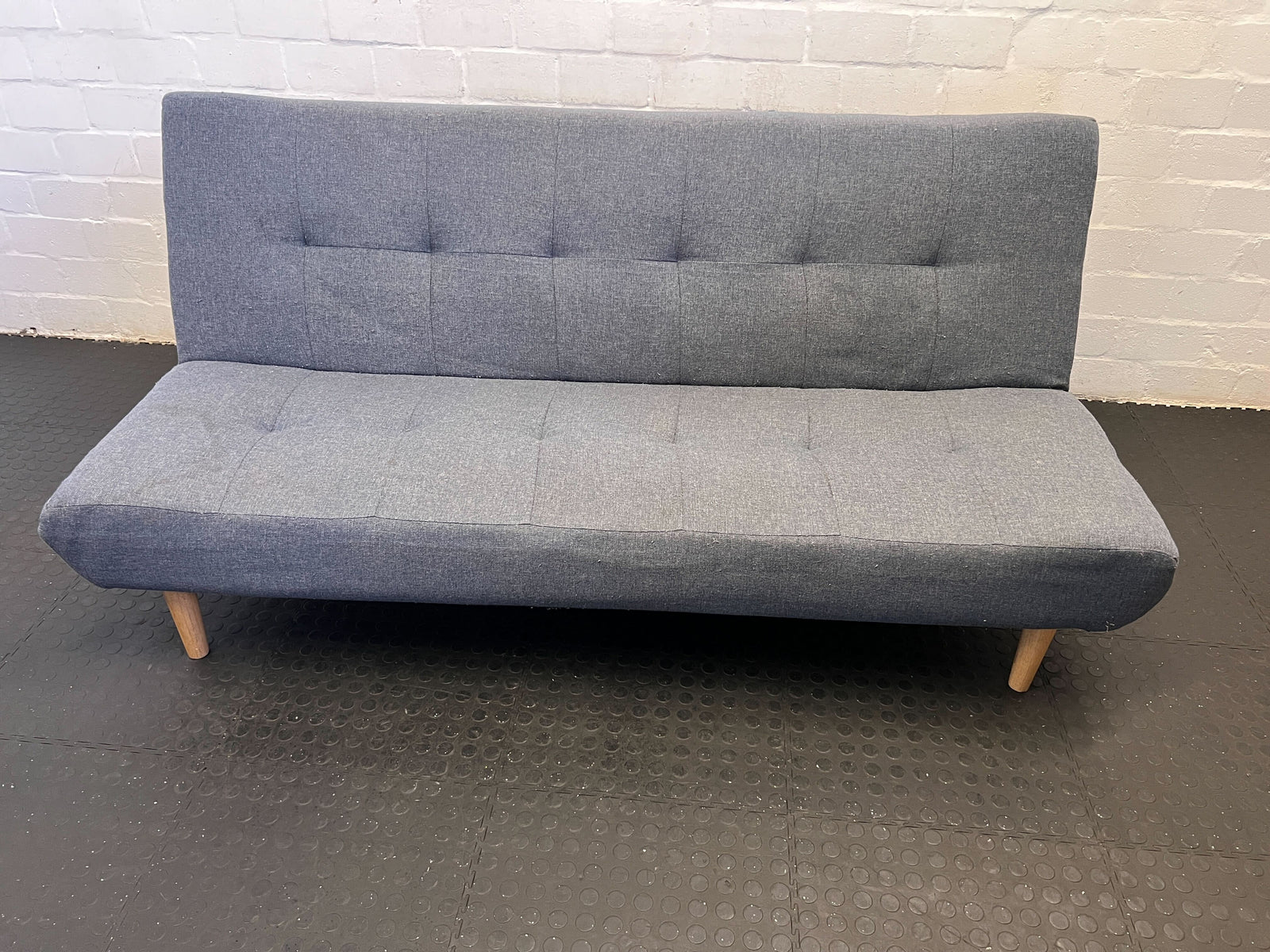 Grey Fabric Sofa Bed with Wooden Legs – Minor Wear