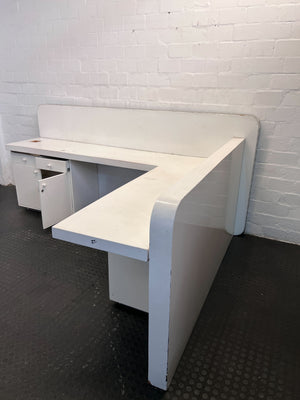 Stylish White L-Shaped Reception Desk with Storage - Minor Wear