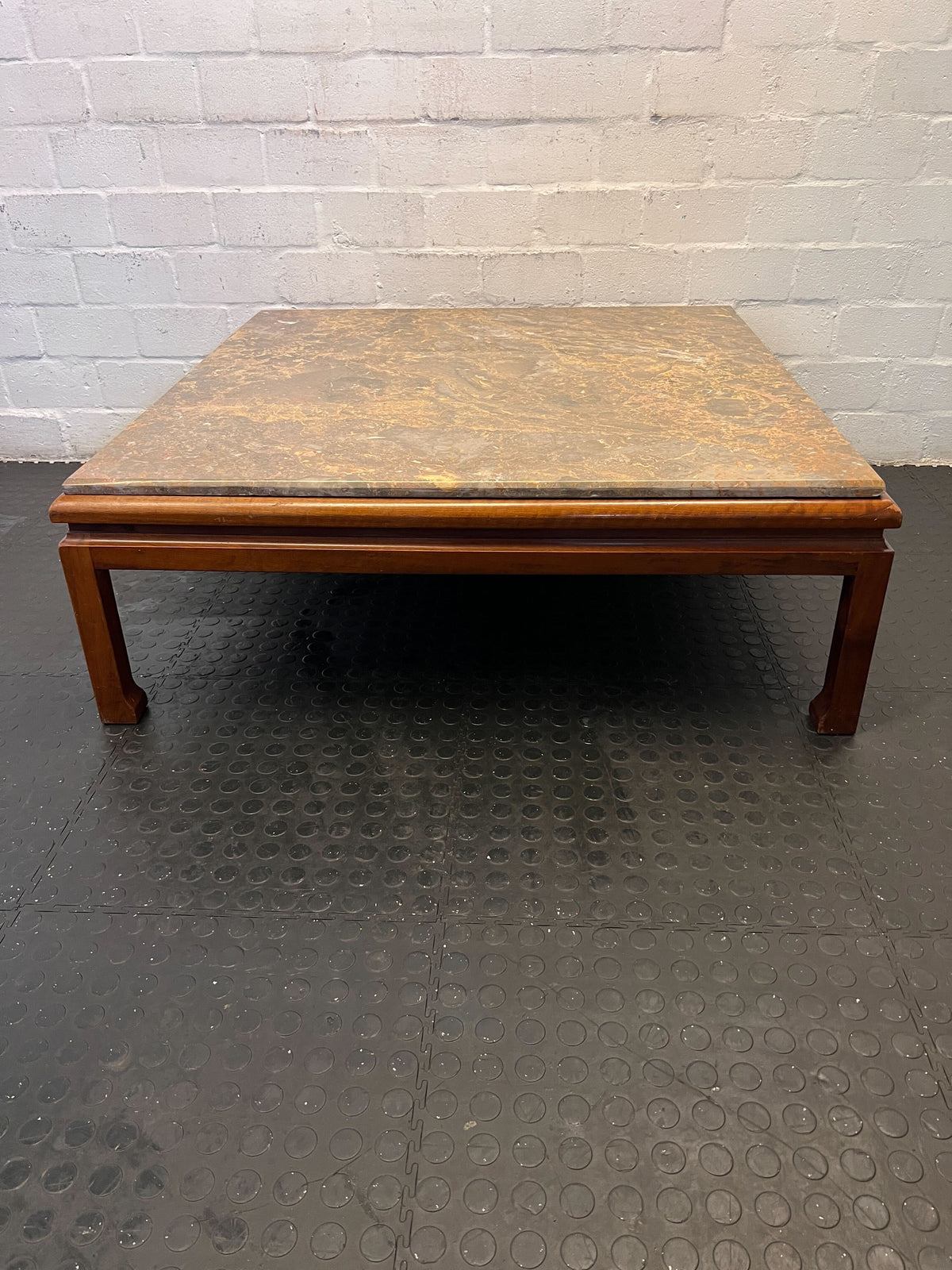 Elegant Square Marble Top Coffee Table with Wooden Legs – Minor Wear - REDUCED
