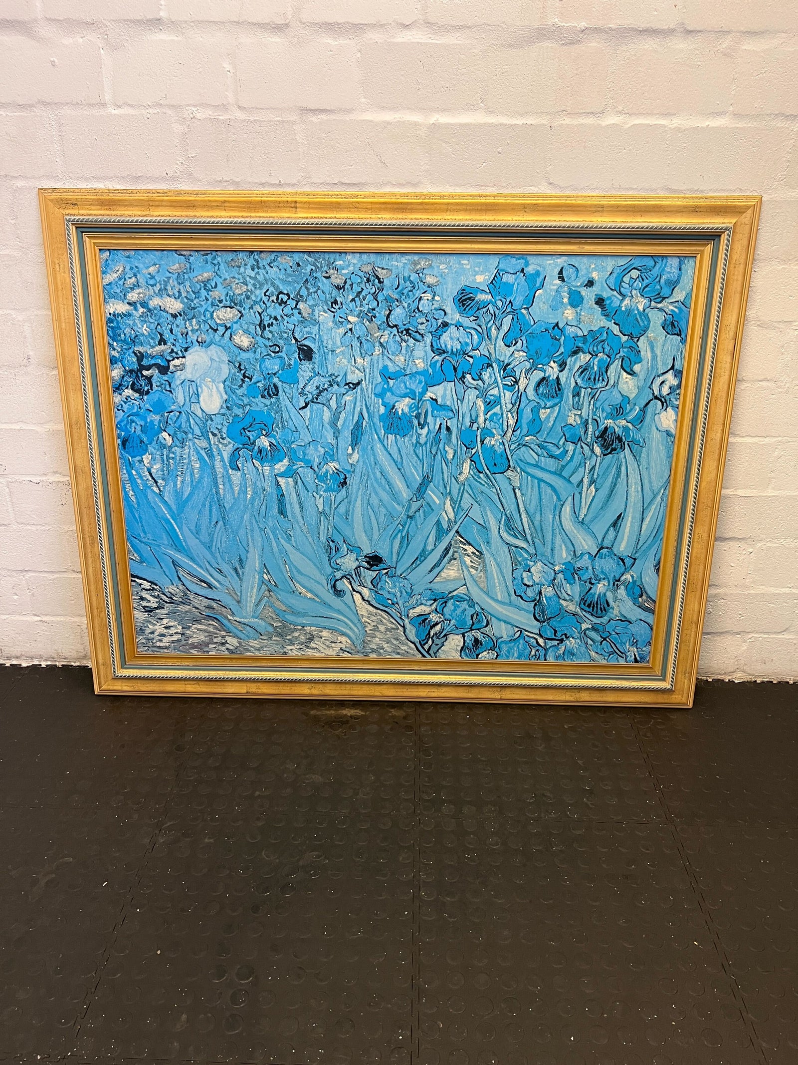 Framed Blue Floral Painting with Gold Frame – Artistic Decor