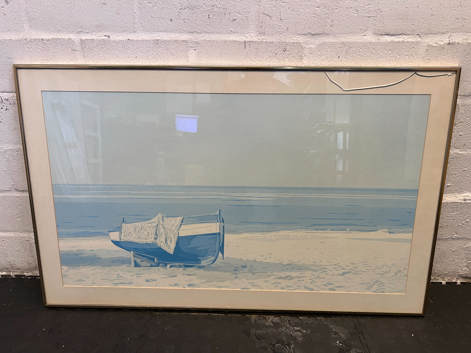 Serene Beach Scene Framed Art Print in Soft Blue Tones