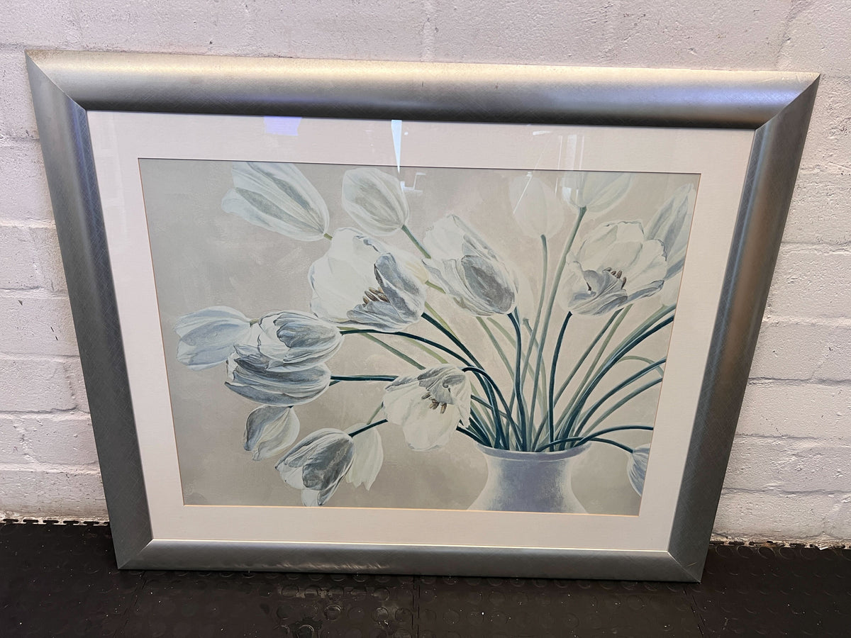 Elegant Framed Floral Art Print — Silver Frame