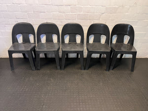 Sturdy Black Plastic Stackable Chair - Minor Wear, Great for Outdoor Use