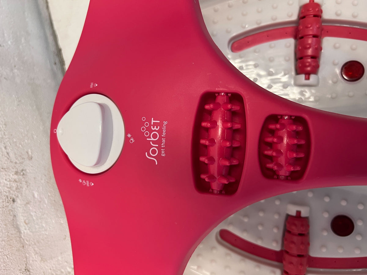 Relaxing Dual Foot Spa Soaker with Red and White Design, Good Condition