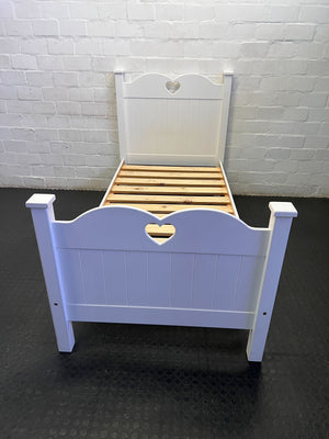 Adorable White Single Bed Frame with Heart Cutouts