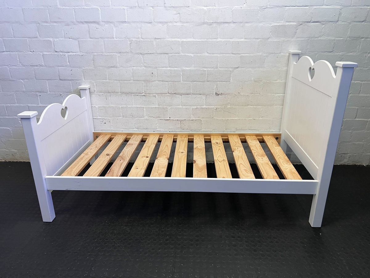 Adorable White Single Bed Frame with Heart Cutouts