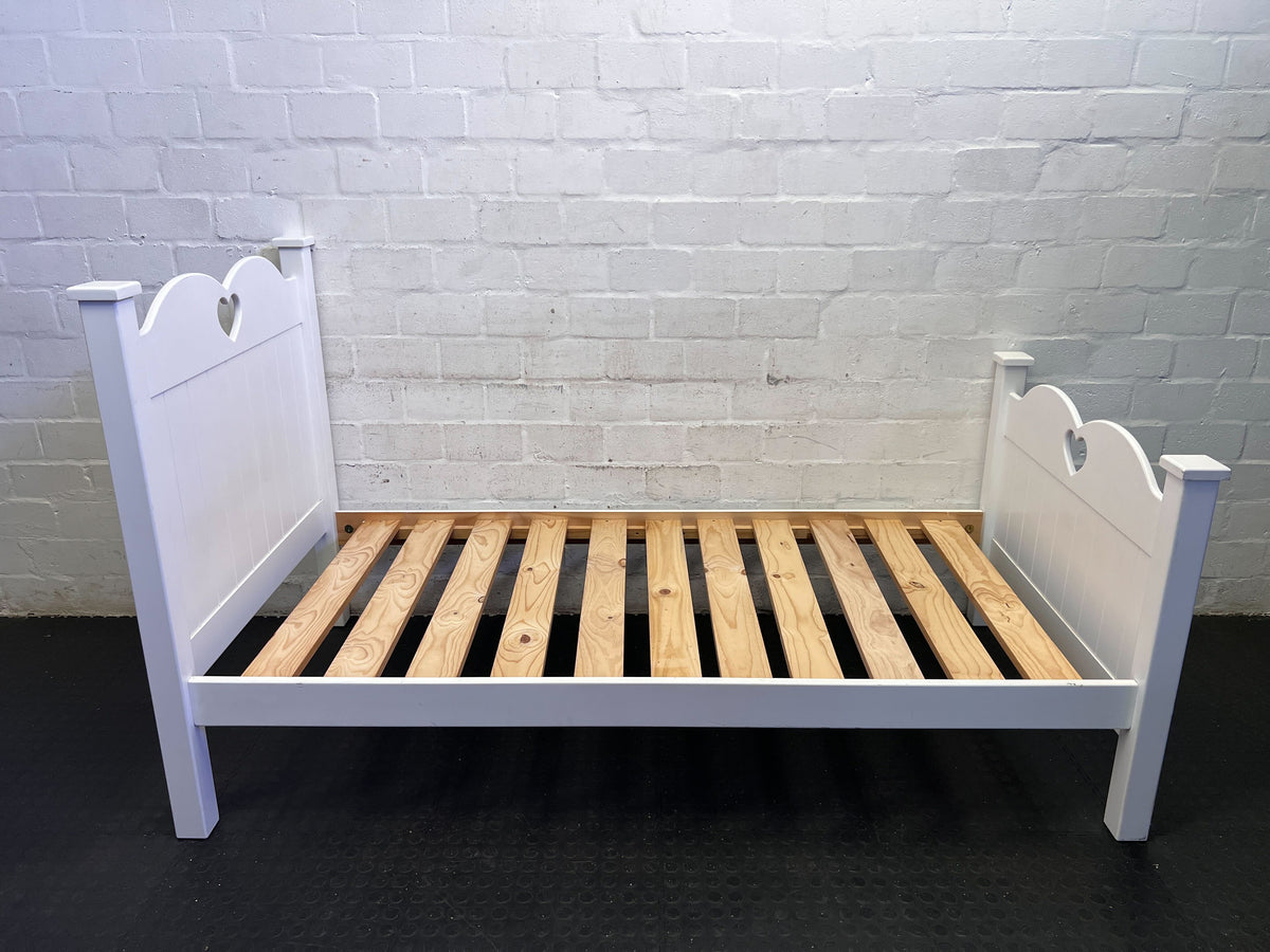 Adorable White Single Bed Frame with Heart Cutouts