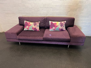 3 seater couch  - Vibrant Purple  Sofa with Floral Cushions ✨ - 2ndhandwarehouse.com