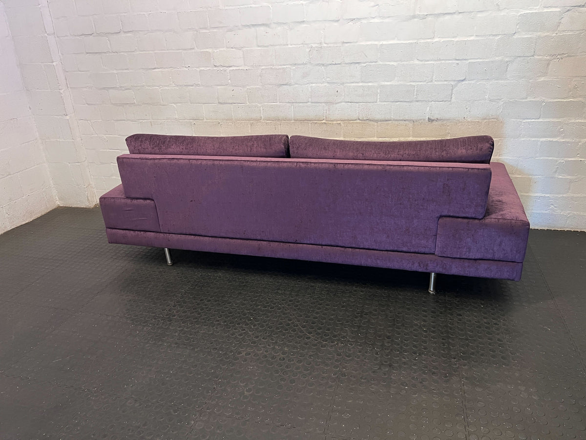 3 seater couch  - Vibrant Purple  Sofa with Floral Cushions ✨ - 2ndhandwarehouse.com