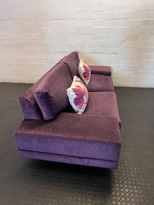 3 seater couch  - Vibrant Purple  Sofa with Floral Cushions ✨ - 2ndhandwarehouse.com