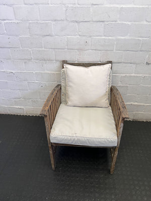 Rustic Charm Wooden Armchair with Cream Cushions