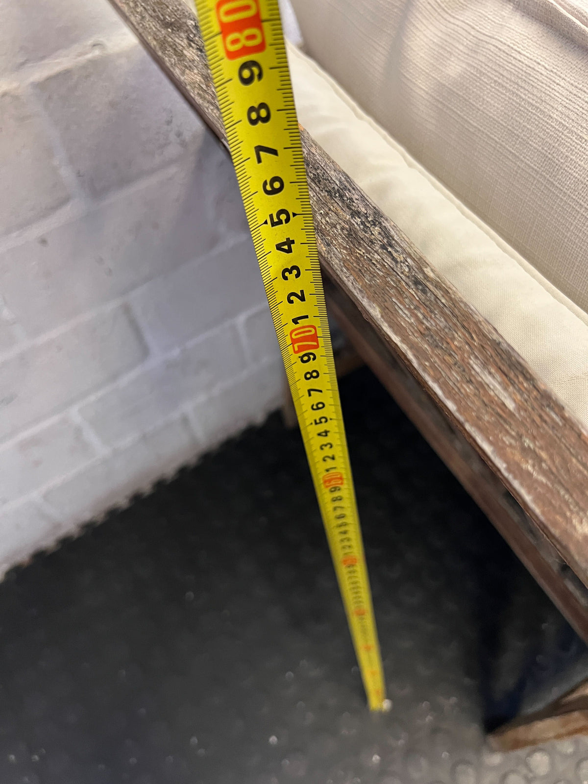 Rustic Charm Wooden Armchair with Cream Cushions