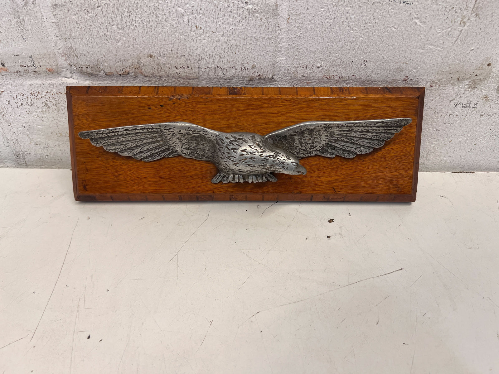 Vintage Wooden Eagle Wall Décor with Silver Metal Detailing