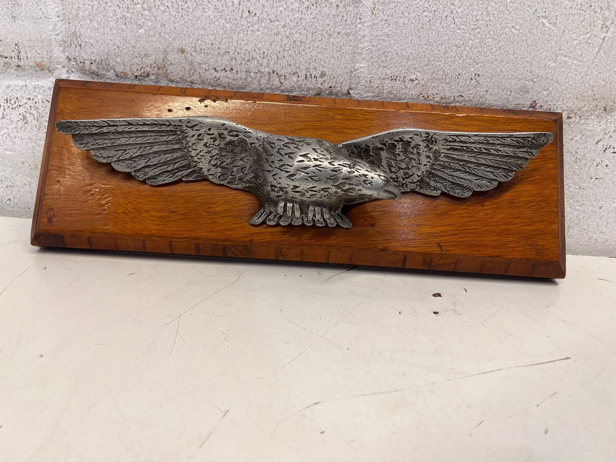 Vintage Wooden Eagle Wall Décor with Silver Metal Detailing