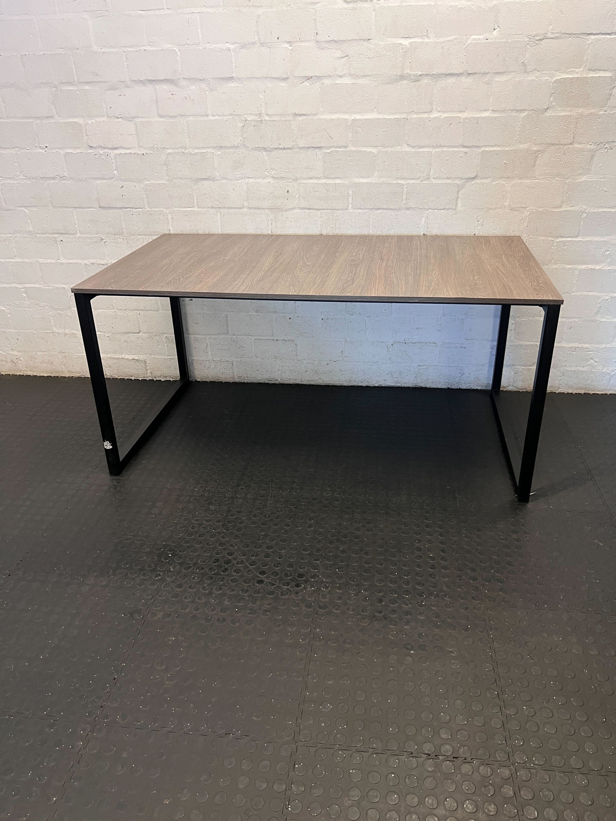 6 seater dining table  -Modern Wood Grain & Black Metal Table ✨ - 2ndhandwarehouse.com