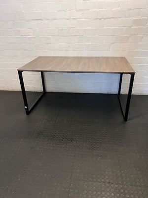 6 seater dining table  -Modern Wood Grain & Black Metal Table ✨ - 2ndhandwarehouse.com