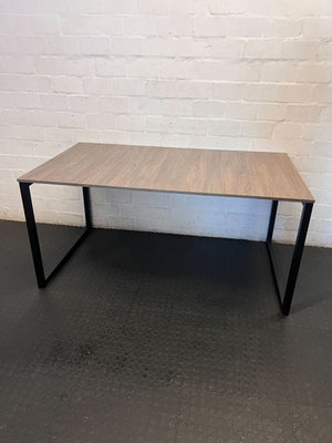 6 seater dining table  -Modern Wood Grain & Black Metal Table ✨ - 2ndhandwarehouse.com