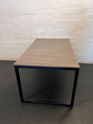6 seater dining table  -Modern Wood Grain & Black Metal Table ✨ - 2ndhandwarehouse.com