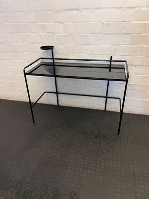 Sleek Black Metal & Smoked Glass Console/ desk - 2ndhandwarehouse.com