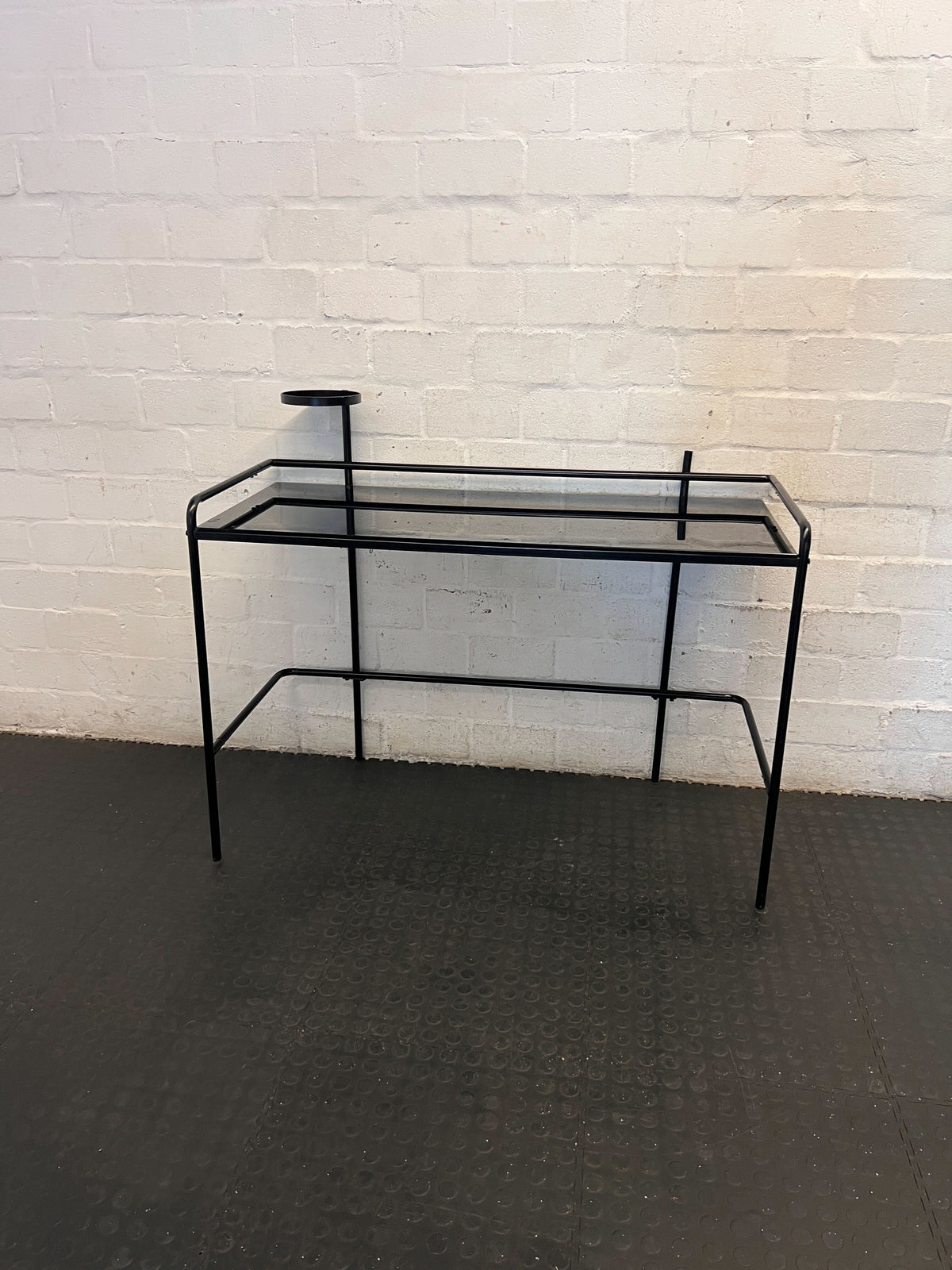 Sleek Black Metal & Smoked Glass Console/ desk - 2ndhandwarehouse.com