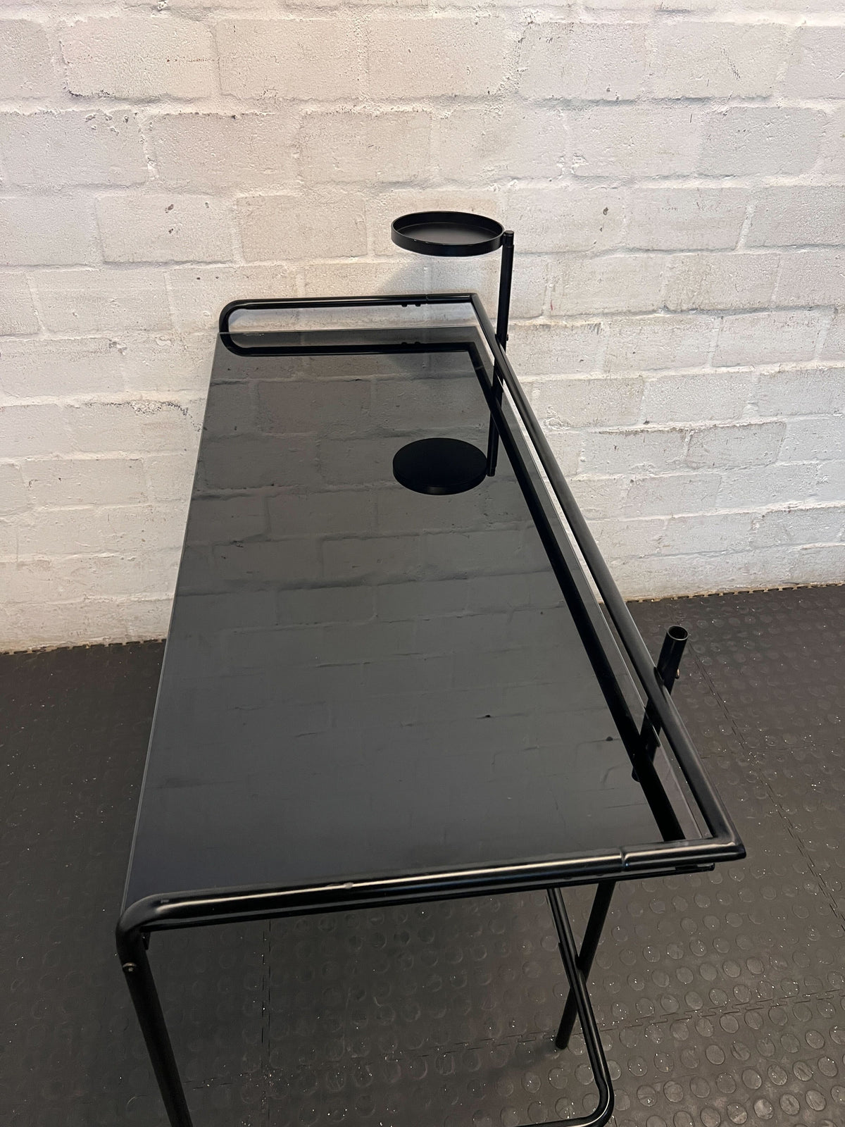 Sleek Black Metal & Smoked Glass Console/ desk - 2ndhandwarehouse.com