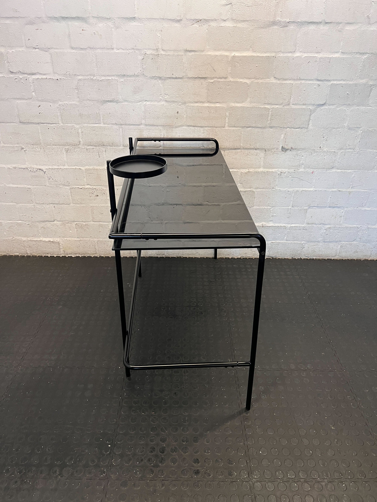 Sleek Black Metal & Smoked Glass Console/ desk - 2ndhandwarehouse.com