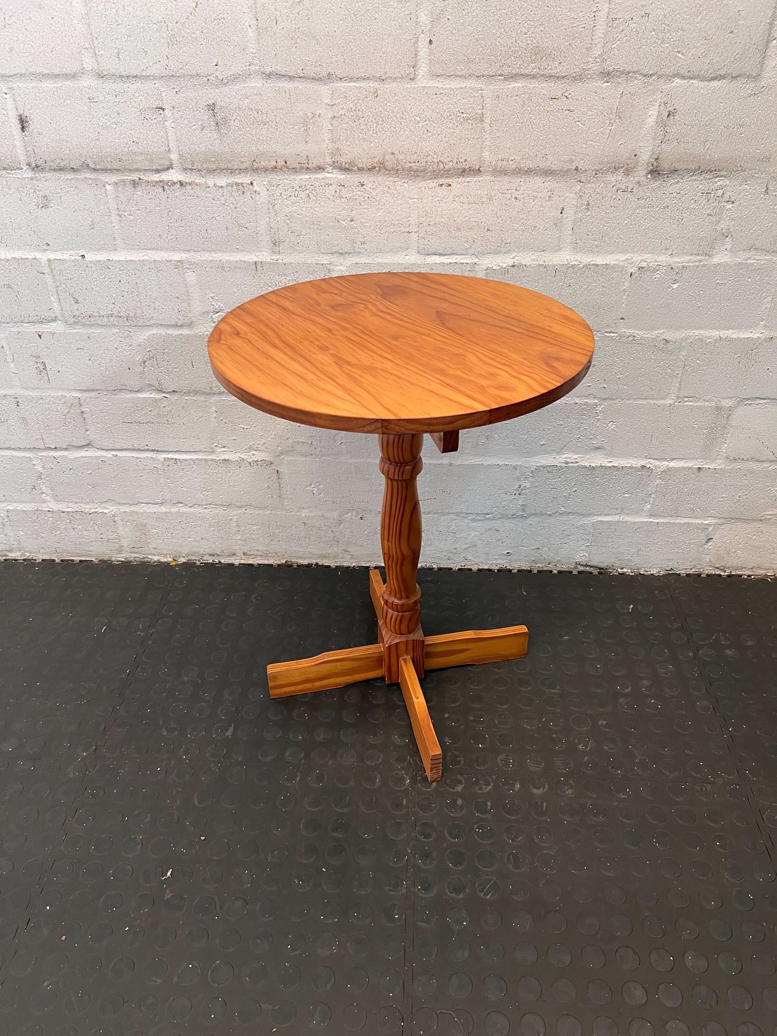 Vintage Round Wooden Side Table - Warm Honey Finish, Sturdy Design