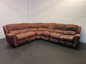 Spacious Brown Fabric Corner Couch with Recliner Features – Refurbished